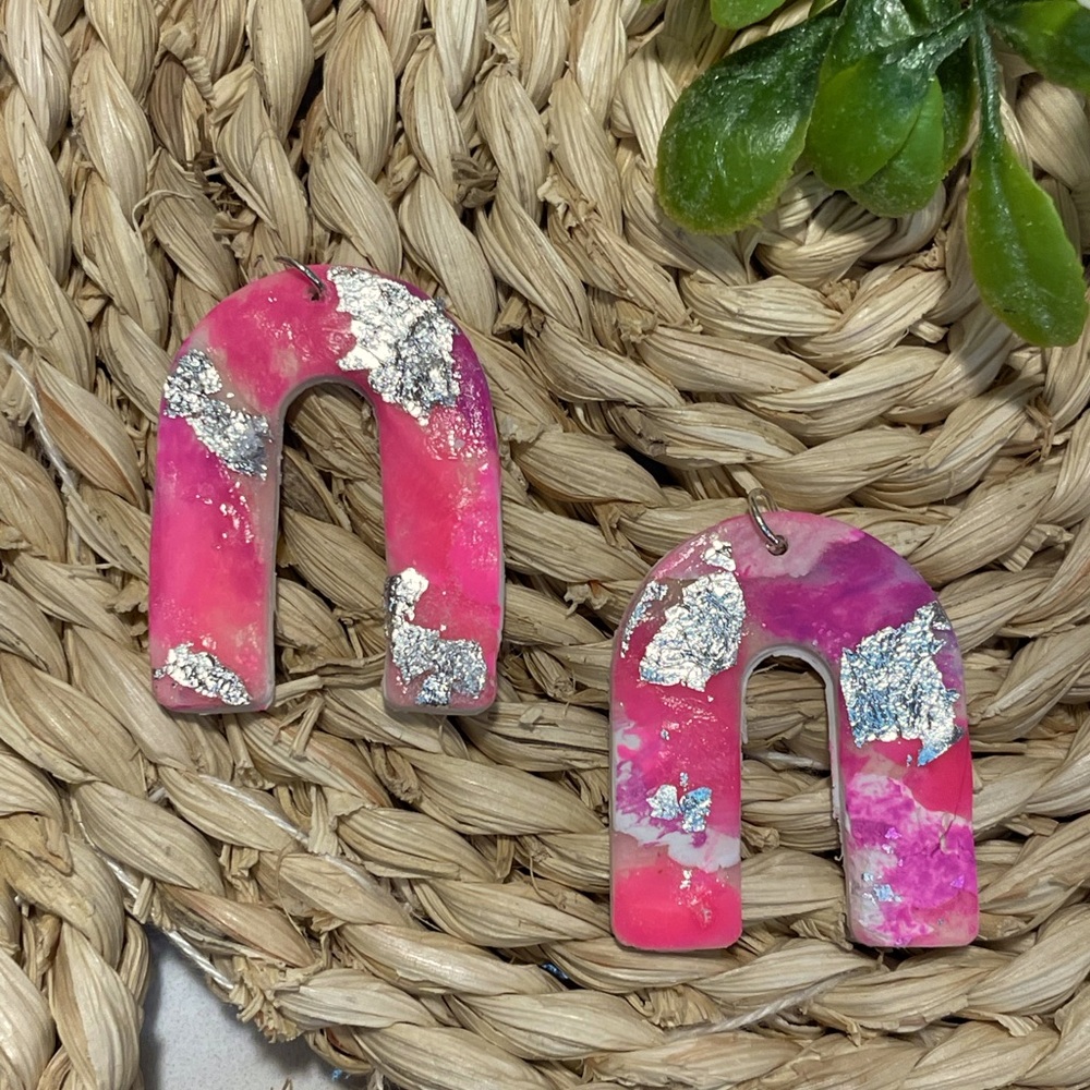 Pink Barbie core polymer clay earring